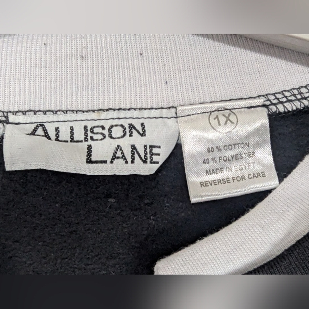 Allison Lane 1X Cardinal Sweatshirt Cardigan Black With White Collar - Picture 7 of 8